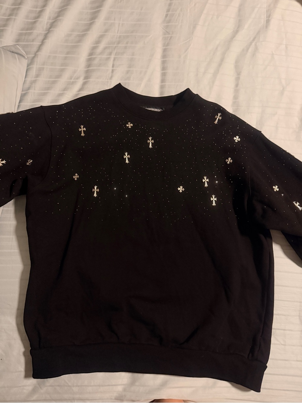 Chrome Hearts Black Crewneck Sweatshirt with Silver Cross Studs